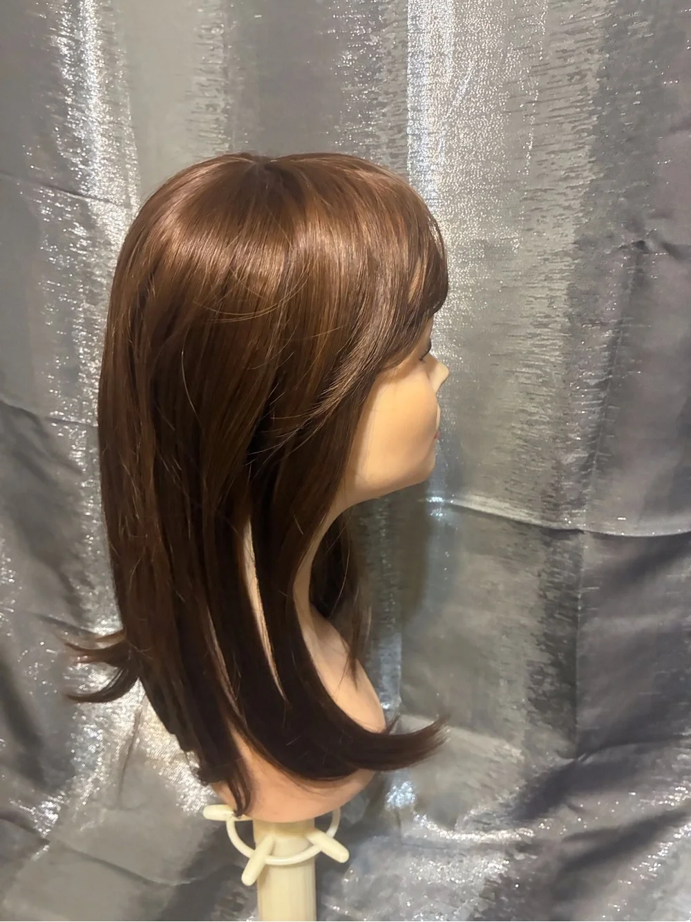 Women’s Synthetic Topper - Dark Brown Layered with Side Bangs